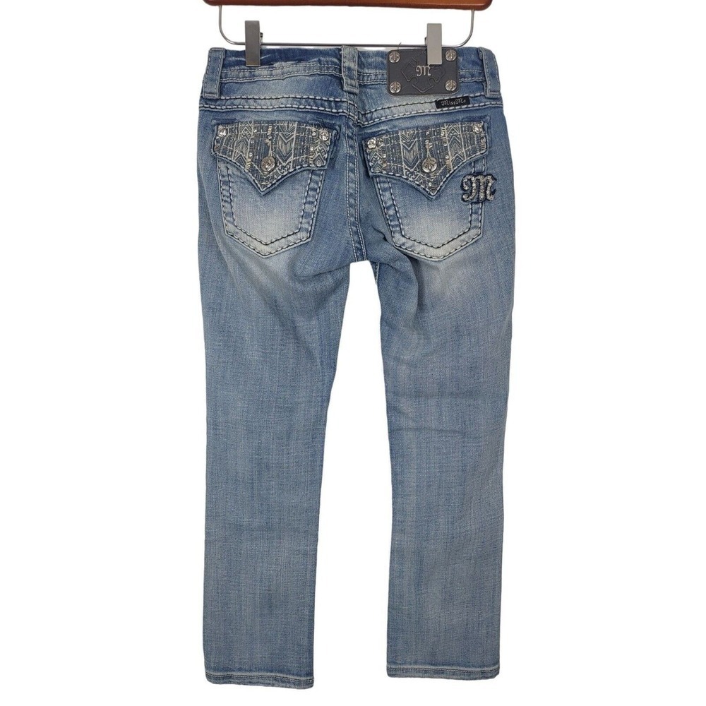 Miss Me Signature Cropped Jeans 25 Womens Straight Light Wash Distressed